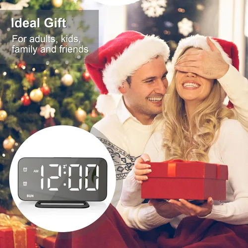 Vista 7 de Reloj despertador digital LED delgado con espejo para dormitorio, con superficie de espejo para maquillaje, regulable, pantalla grande, fácil