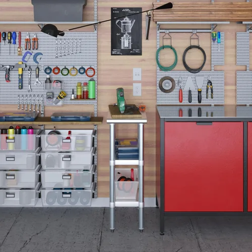 Vista 7 de AmGood Mesa de trabajo de acero inoxidable con 2 estantes NSF Mesa utilitaria de metal (12 pulgadas de largo x 24 pulgadas de profundidad)