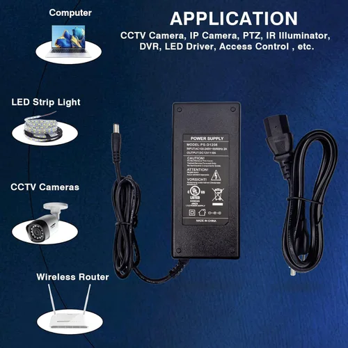 Vista 6 de Adaptador de fuente de alimentación de 12 V 8 A, 96 W CA 100-240 V a CC 12 V 8 A transformador con cable de CC de 4 pies y enchufe de barril