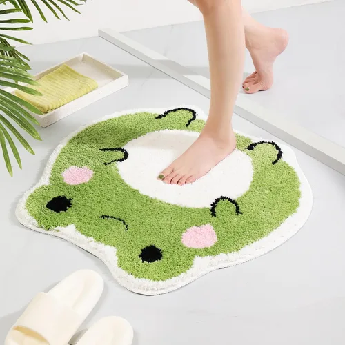 Panstar Bonita alfombra de baño de rana antideslizante, alfombra de ducha peluda absorbente de lujo, divertida decoración de baño lavable en forma