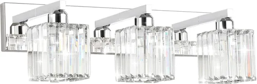 Vista 13 de Aipsun Accesorios de iluminación de tocador de baño, luces de tocador de cristal para baño, 2 luces, accesorios de iluminación de pared de acero