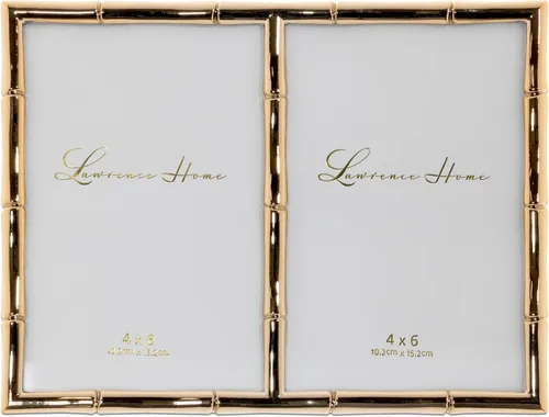 Vista 10 de Lawrence Frames Marco de fotos de metal negro pulido 4x4 con diseño de bambú