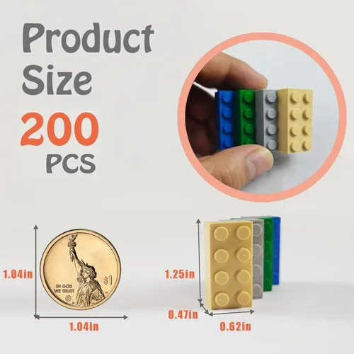 Vista 2 de HUIZDQ 200 piezas de ladrillos de construcción pequeños clásicos, bloques de construcción de 2 x 4, juguetes de construcción creativos STEM, azul