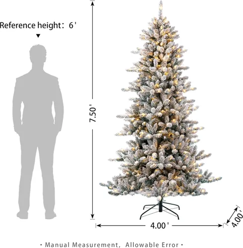 Vista 4 de Árbol de Navidad de abeto flocado de nieve preiluminado de 7.5 pies con 400 luces blancas cálidas