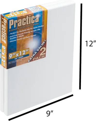 Vista 2 de Practica - Lienzo para pintar, libre de ácido. Lienzo de algodón económico, 2 unidades, múltiples tamaños