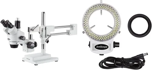 Vista 7 de AmScope SM-4TP Microscopio estéreo trinocular profesional con zoom estereoscópico SM-4TP con control simultáneo de enfoque, oculares WH10x, aumento