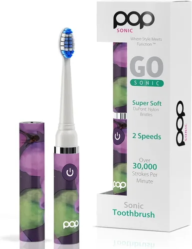 Vista 9 de Cepillo de dientes eléctrico Pop Sonic (acuarela azul) - Cepillos de dientes de viaje con batería AAA Cepillos de dientes eléctricos para niños