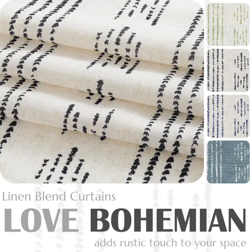 Vista 7 de jinchan Cortinas bohemias a rayas para sala de estar, cortinas de lino estilo granja de 63 pulgadas de largo, 2 paneles para dormitorio, mudcloth