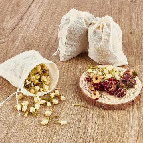 Vista 7 de TUZAZO Bolsas de Té Reutilizables - Paquete de 24 Bolsas de Gasa de Algodón Natural Sin Blanquear de Muselina Tipo Saquito para Colar Café Té e
