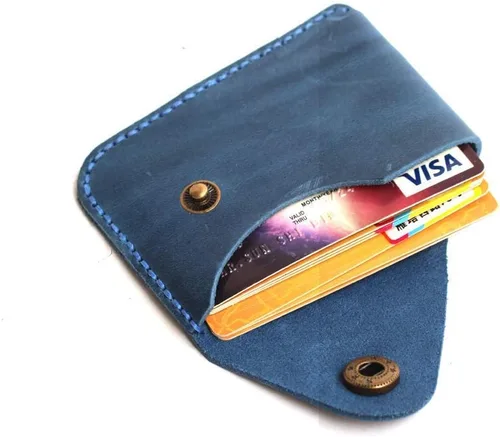 Vista 2 de Handmade Genuine Leather Card Holder with Snap Closure - Ultra Slim Minimalist Wallet, Hand-Stitched Compact Front Pocket Card Case for Men & Women