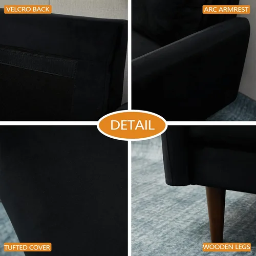 Vista 27 de INSTORY Sofá de terciopelo Sofá moderno de mediados de siglo con patas de madera para sala de estar - Beige