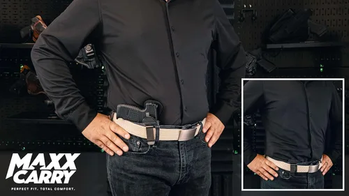 Vista 6 de Maxx Carry Compatible con/repuesto para funda de pistola de cuero compatible con: Kimber Micro 9, Ultra Carry II 0.354 in, .45 ACP, Bersa Thunder