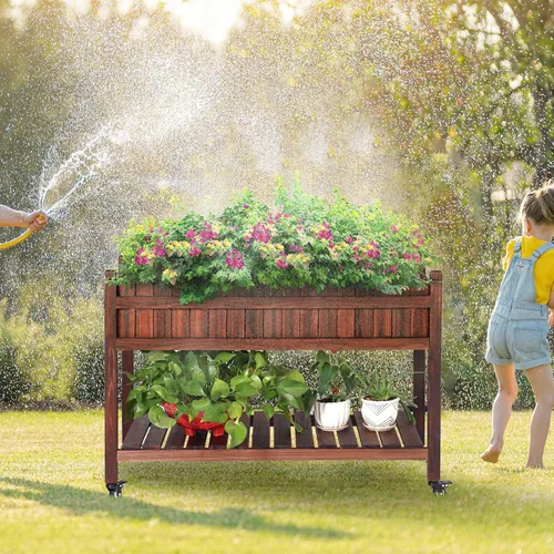 Vista 7 de Cama de jardín elevada, 48 x 22 x 34 pulgadas, maceta elevada para exteriores, maceta elevada para plantas y hierbas, caja de jardín de madera