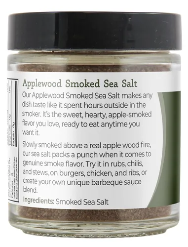 Vista 4 de Viva Doria - Sal de mar ahumada de madera de manzana, grano fino, tarro de vidrio de 5 onzas