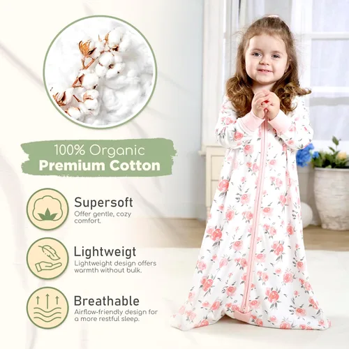 Vista 189 de Mama Cheetah Saco de dormir para bebé de 0.5 TOG, Manta portátil de algodón orgánico para bebé con cremallera bidireccional, Saco de dormir