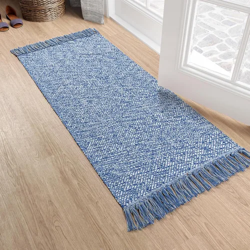 Vista 77 de Collive - Tapete de pasillo de cocina, 2 x 4.3 pies, tejido a mano, reversible, lavable, de algodón, color blanco/beige, para baño, pasillo