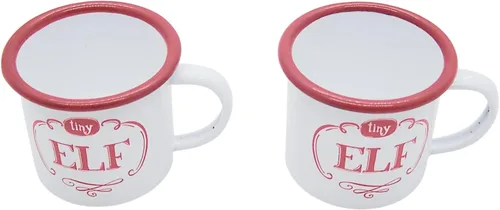 Vista 2 de Wowser Tazas pequeñas de elfo rojo y blanco, vasos navideños, juego de 2, 2.25 pulgadas