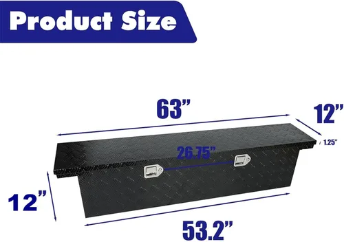 Vista 2 de Caja de Herramientas para Cama de Camión de 63 Pulgadas, Resistente, Pick up con Banda de Rodadura de 5 Barras, Caja de Almacenamiento, Cajas