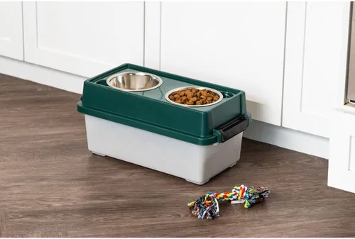 Vista 2 de IRIS Remington - Comedero elevado mediano de 13 libras/12 cuartos de galón con recipiente hermético de almacenamiento de alimentos para mascotas