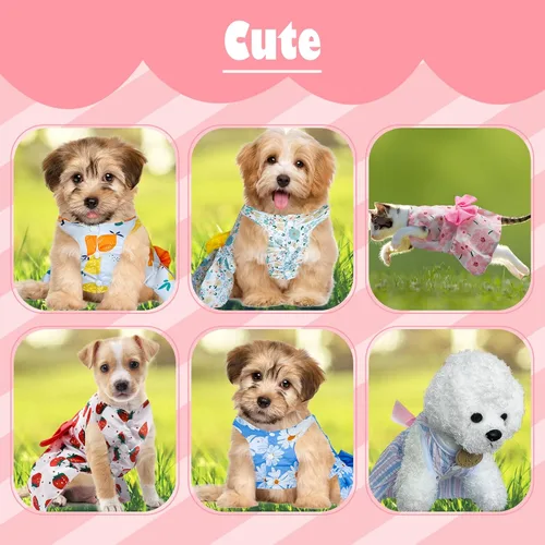 Vista 2 de 6 piezas de vestidos de perro para perritos pequeños y niñas, lindos vestidos de princesa para cachorros, gatitos y perros con flores y lazo
