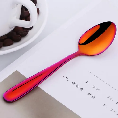 Vista 4 de 8 cucharas de postre 18/10 cucharaditas de café pequeñas cucharas de café cucharas de expreso, 5.5 pulgadas (multicolor)