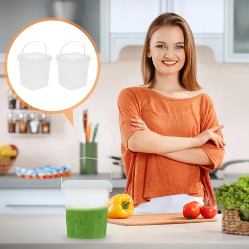 Vista 6 de Mipcase Cubo pequeño cuadrado transparente con tapa y asa, recipiente de plástico de grado alimenticio de 4.72 pulgadas para helado, leche, té