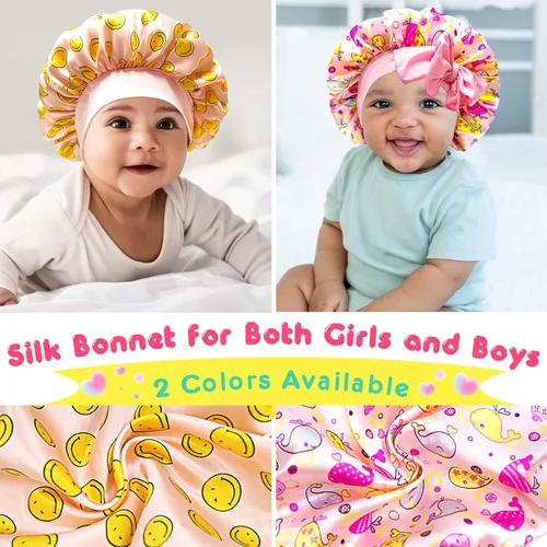 Vista 4 de Paquete de 2 gorros de seda de satén para niños, color rosa, para niñas y niños pequeños