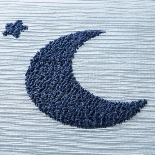 Vista 10 de Intelligent Design Cosmos - Juego de edredón infantil tamaño individual – Chenilla copetuda con estrella azul y luna, ropa de cama reversible de 2