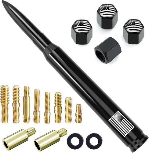 Vista 25 de Antena corta para camión de automóvil de 4 pulgadas con tapas de válvula de neumáticos, bandera estadounidense, repuesto universal para GMC Sierra