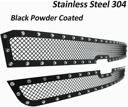 Vista 2 de Rejilla de malla para 2003-2006 Chevy Avalanche 2003-2004 2500/3500/2500 HD 2003-2005 Chevy Silverado 1500/SS Inserto de rejilla con remaches negros