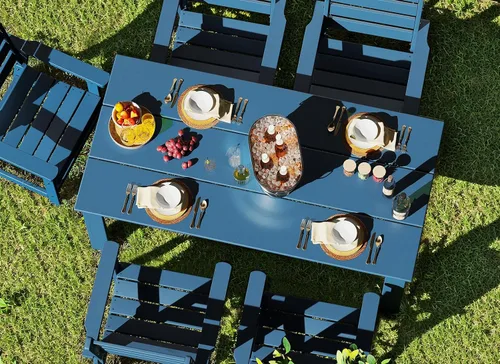 Vista 4 de GREENVINES Juego de 2 sillas de comedor para exteriores HDPE Silla de patio Todo clima Azul