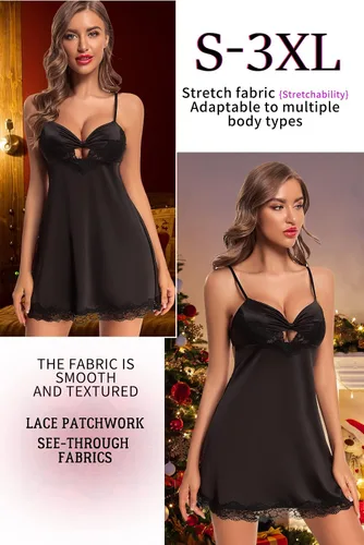 Vista 3 de Camisón de satén para mujer, ropa de dormir de seda, lencería de encaje, camisón de noche sexy para novia