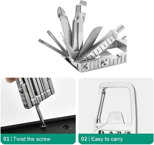 Vista 6 de Mini herramienta multiherramienta 12 en 1, multiherramienta portátil para llavero, alicates de punta de aguja, abrebotellas, llavero