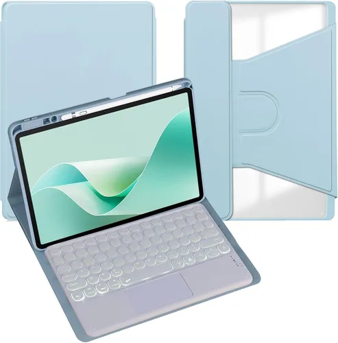 Vista 15 de Funda para tableta Samsung Galaxy Tab A8 de 10.5 pulgadas, teclado redondo inalámbrico desmontable Bluetooth, cubierta trasera transparente