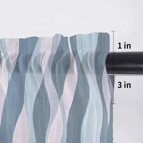 Vista 5 de Navy Blue White Waves Sheer Curtain Valances for Windows Kitchen Curtains Retro Abstract Gradient Art Chiffon Window Treatments Rod Pocket Short