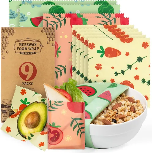 Vista 10 de Akeeko Envolturas reutilizables de cera de abejas – Surtido de 9 paquetes, reutilizables, sin plástico, almacenamiento de alimentos 5 pequeñas, 2