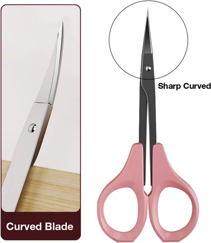 Vista 3 de Tijeras de 4 pulgadas curvas para manualidades, para cejas, pestañas, extensiones, de acero inoxidable, 1 unidad