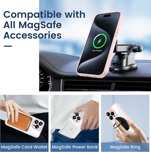 Vista 6 de VEGO 5 en 1 Funda magnética para iPhone 15 Pro, imanes fuertes integrados con 2 lentes de cámara y 2 protectores de pantalla Funda protectora