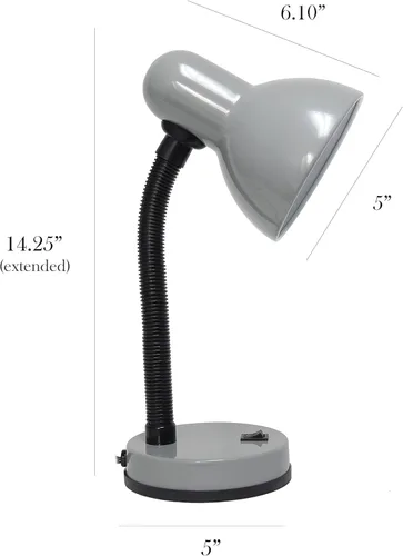 Vista 3 de Simple Designs LD1003-SLV Lámpara de escritorio básica de metal con cuello de manguera flexible para oficina, sala de estar, dormitorio, dormitorio