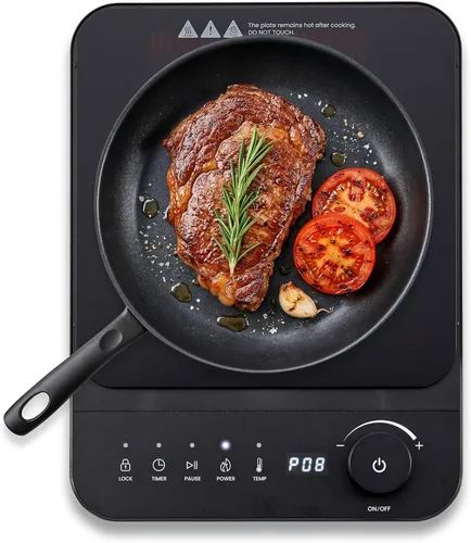 Elite Gourmet EIND57B SlimStore™ Placa de Inducción, Controles Táctiles, Perfil Ultrafino de 2", 10 Niveles de Potencia, Temperaturas de 140°F a