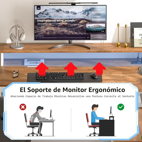 Vista 8 de YOMILUVE Escritorio ejecutivo en forma de L de granja de 63 pulgadas con cajones y estante de almacenamiento, escritorio de esquina para computadora