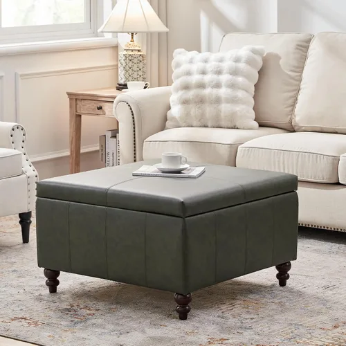 Vista 9 de HUIMO Otomana cuadrada con almacenamiento, mesa de café otomana grande para sala de estar (Gris oscuro)