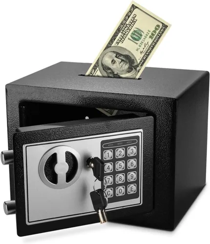 Flexzion Caja Fuerte Electrónica de Depósito con Cerradura de Combinación Digital - Caja Fuerte para Efectivo para Gabinetes, Seguridad del Hogar y