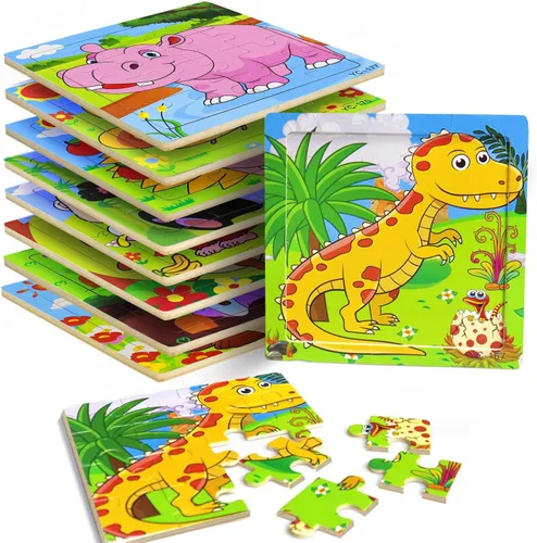 Puzzles for Kids Ages 3-5, 9 Pack Wooden Jigsaw Puzzles for Toddlers Ages 3-5 16 Pieces Preschool Educational Learning Toys Set Animals Puzzles for