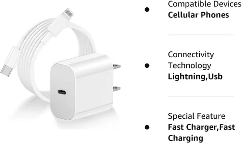 Vista 8 de Cargador de carga rápida para Apple iPhone 13 Pro Max, certificado MFi iPad de 20 W, USB C rápido de pared, cargadores súper rápidos, bloqueoenchufe