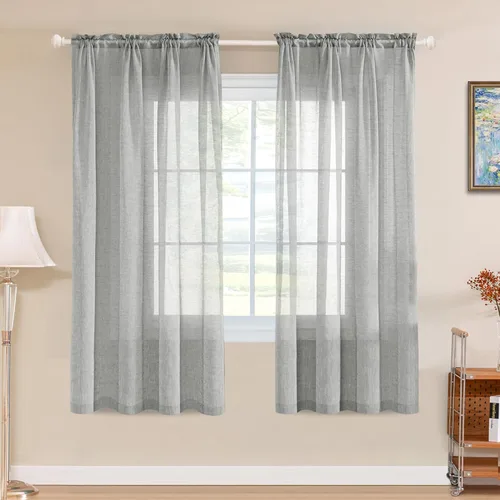 Vista 8 de Turquoize - Cortinas semitransparentes para sala de estar, cortinas de lino texturizado para dormitorio, con bolsillo para barra, tratamiento