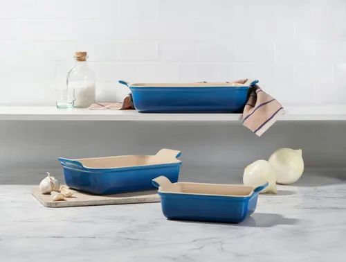 Vista 6 de Le Creuset - Set de 3 platos rectangulares de cerámica Heritage, alcachofa