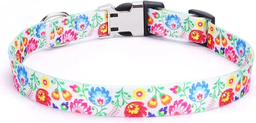 Vista 32 de Weimostar Collar suave para perro con bonito patrón floral y hebilla ajustable, duradero y elegante, collar para cachorros para mascotas pequeñas