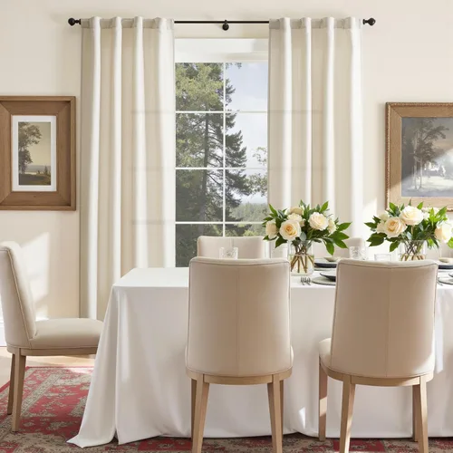 Vista 8 de JINCHAN Cortinas de lino beige para sala de estar y dormitorio, cortinas texturizadas de 63 pulgadas de largo, cortinas de estilo rústico de tejido