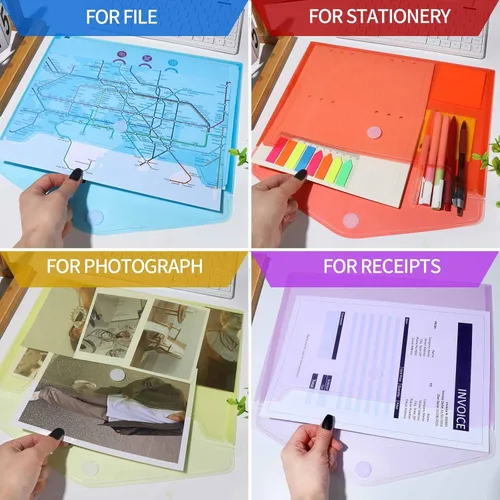 Vista 7 de LEOBRO Carpetas de archivos de plástico para documentos, 6 sobres de plástico, carpetas de archivos transparentes reutilizables, bolsas de archivos